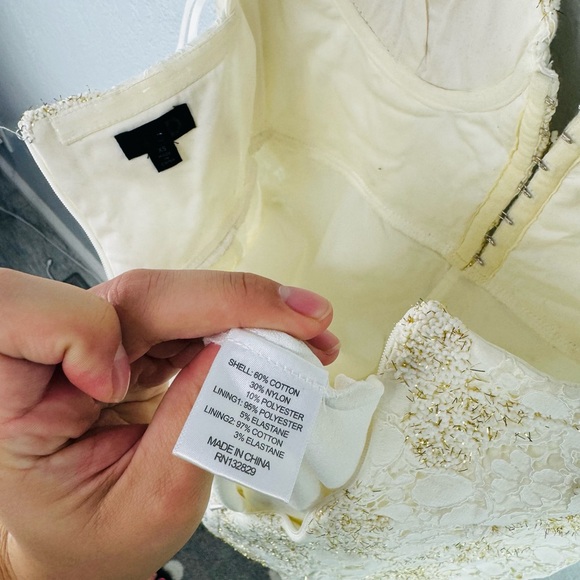 NBD Gold Metallic Lace Bustier Body Con Cream Off White Mini Dress - Picture 8 of 9